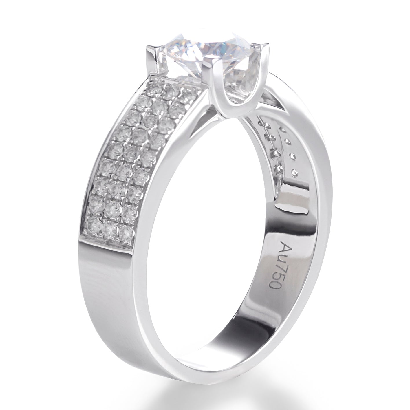 Harley-032: Voto geométrico: Anillo con bisel de diamantes cultivados en laboratorio en oro blanco de 18 quilates