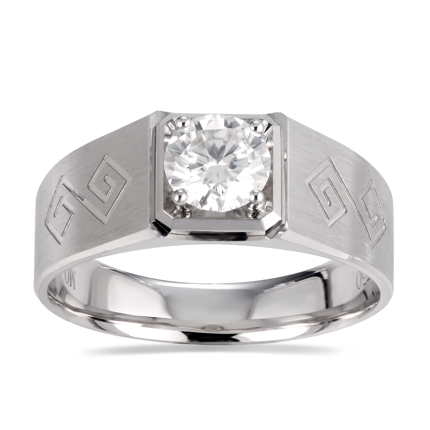 Harley-037: Mythos Lineage – Anillo de diamantes cultivados en laboratorio con grabado geométrico en oro blanco de 18 quilates