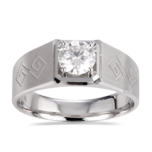 Harley-037: Mythos Lineage – Anillo de diamantes cultivados en laboratorio con grabado geométrico en oro blanco de 18 quilates