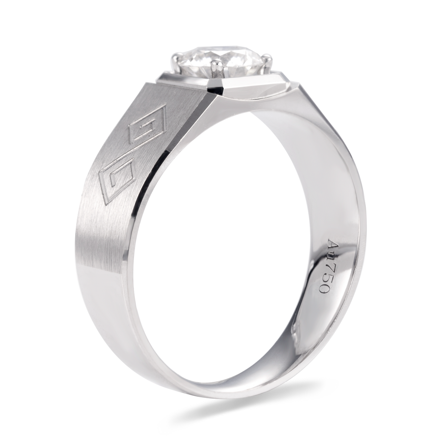 Harley-037: Mythos Lineage – Anillo de diamantes cultivados en laboratorio con grabado geométrico en oro blanco de 18 quilates