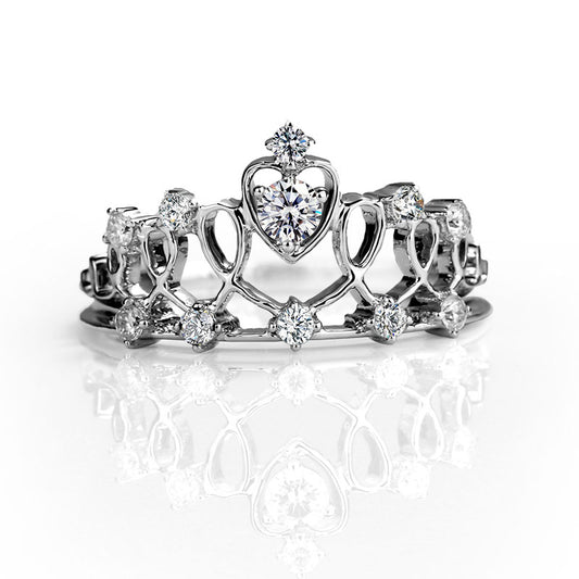 Eco-044: Heart-Shaped 1.00ct D VVS1 Lab-Grown Diamond Crown Ring | 18K White Gold | IGI Certified | Ecogemma