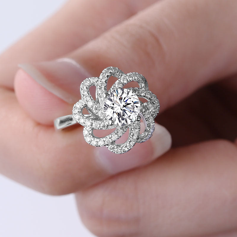 Eco-050: 1ct D VS1 Floral Halo Lab-Grown Diamond Ring | 18K White Gold | IGI Certified | Ecogemma