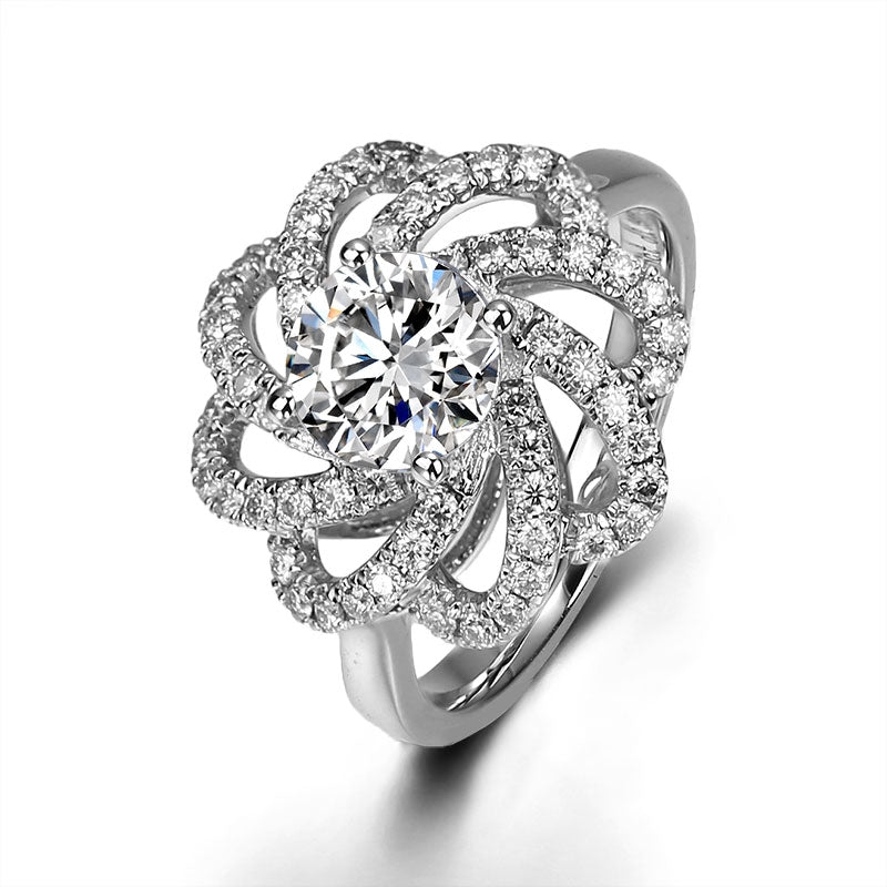 Eco-050: 1ct D VS1 Floral Halo Lab-Grown Diamond Ring | 18K White Gold | IGI Certified | Ecogemma