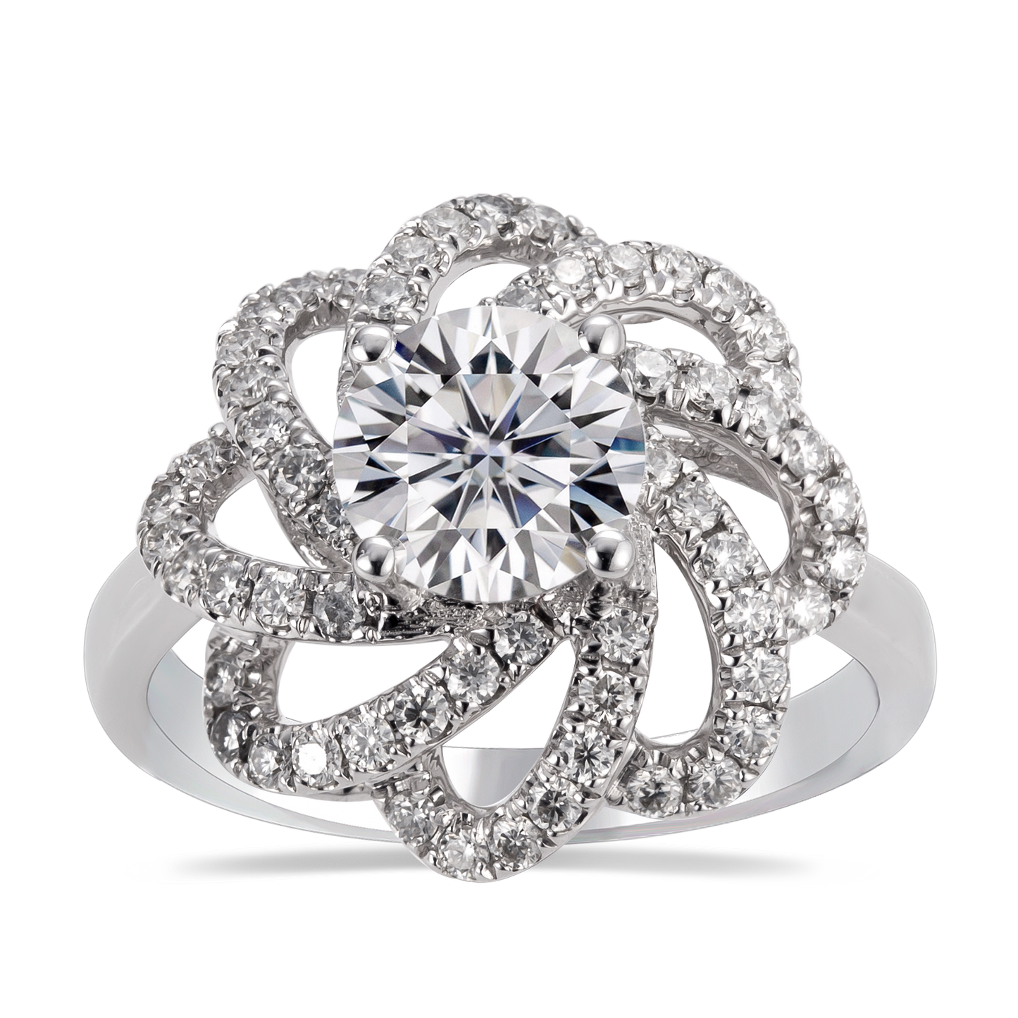 Eco-050: 1ct D VS1 Floral Halo Lab-Grown Diamond Ring | 18K White Gold | IGI Certified | Ecogemma