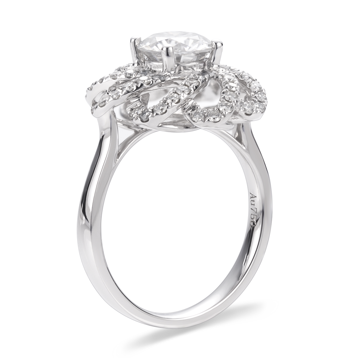 Eco-050: 1ct D VS1 Floral Halo Lab-Grown Diamond Ring | 18K White Gold | IGI Certified | Ecogemma