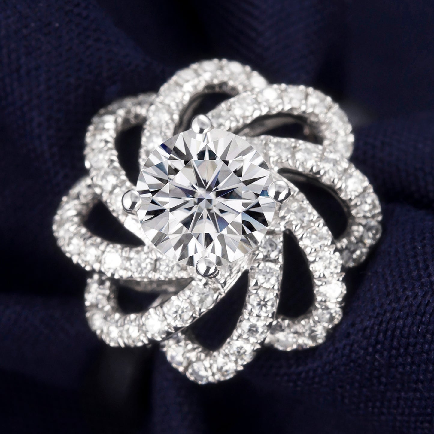 Eco-050: 1ct D VS1 Floral Halo Lab-Grown Diamond Ring | 18K White Gold | IGI Certified | Ecogemma