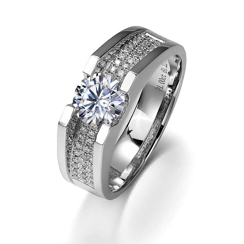 Harley-057: Axis of Light – Anillo con bisel pavé de diamantes cultivados en laboratorio en oro blanco de 18 quilates