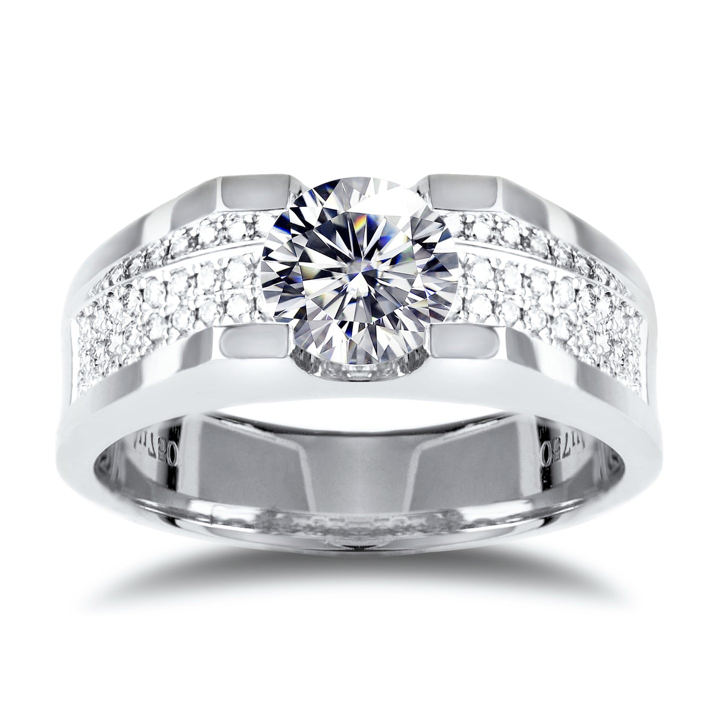 Harley-057: Axis of Light – Anillo con bisel pavé de diamantes cultivados en laboratorio en oro blanco de 18 quilates