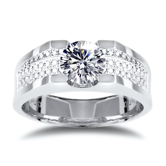 Harley-057: Axis of Light – Anillo con bisel pavé de diamantes cultivados en laboratorio en oro blanco de 18 quilates