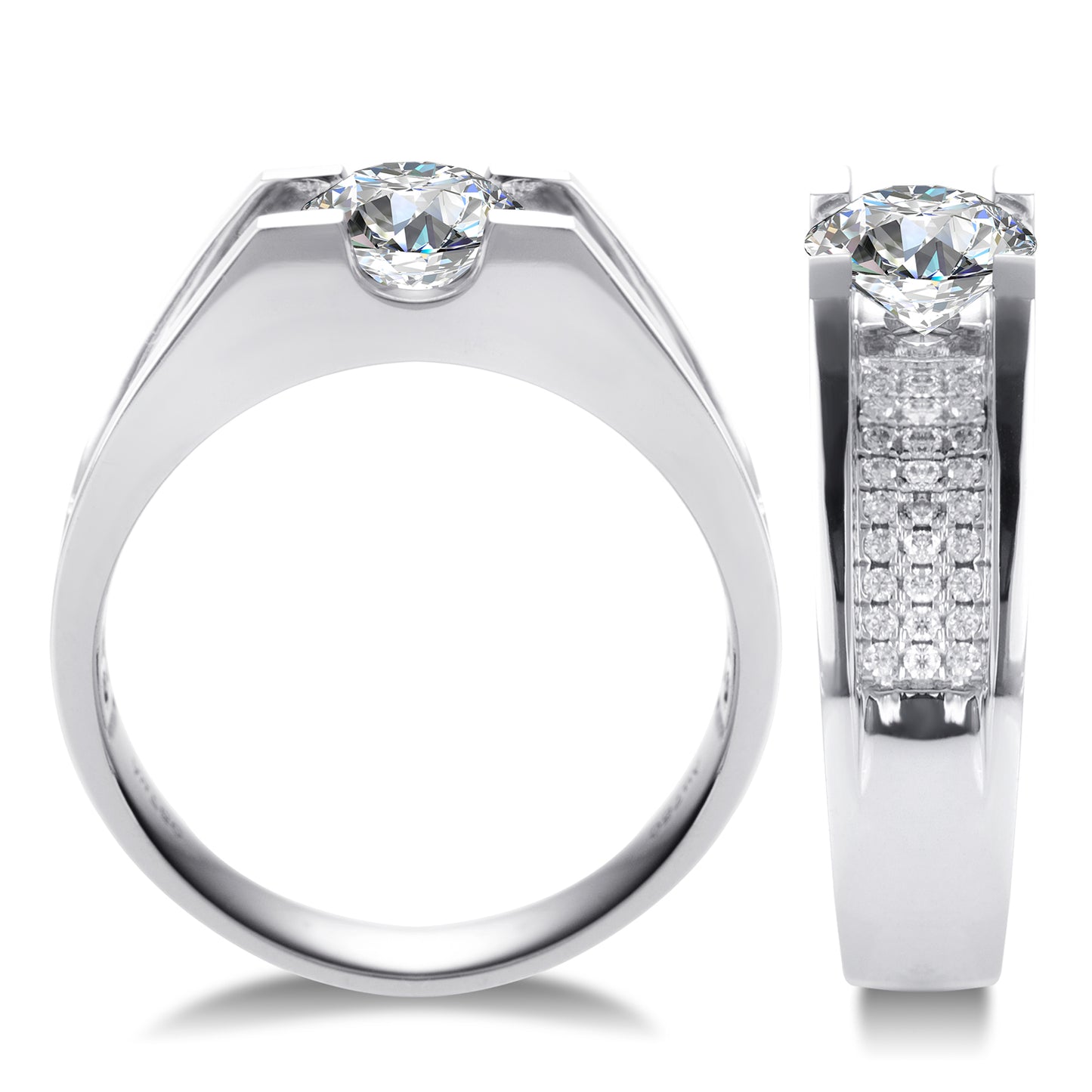 Harley-057: Axis of Light – Anillo con bisel pavé de diamantes cultivados en laboratorio en oro blanco de 18 quilates