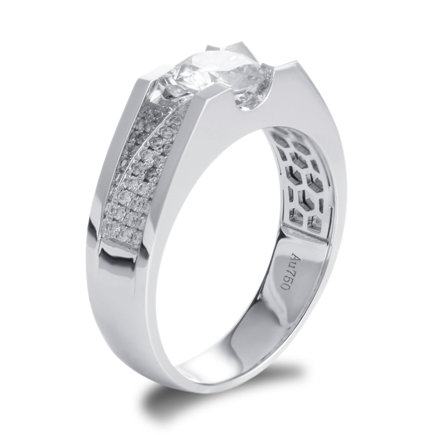 Harley-057: Axis of Light – Anillo con bisel pavé de diamantes cultivados en laboratorio en oro blanco de 18 quilates