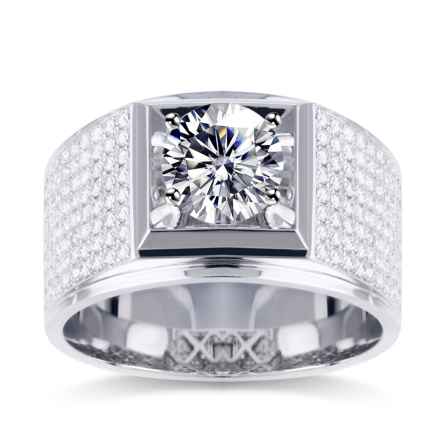 Harley-067: Sovereign Grid – Anillo con bisel pavé de diamantes cultivados en laboratorio en oro blanco de 18 quilates