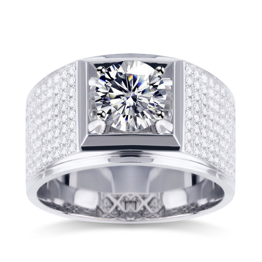 Harley-067: Sovereign Grid – Anillo con bisel pavé de diamantes cultivados en laboratorio en oro blanco de 18 quilates