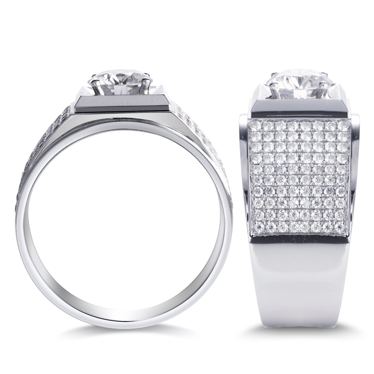 Harley-067: Sovereign Grid – Anillo con bisel pavé de diamantes cultivados en laboratorio en oro blanco de 18 quilates