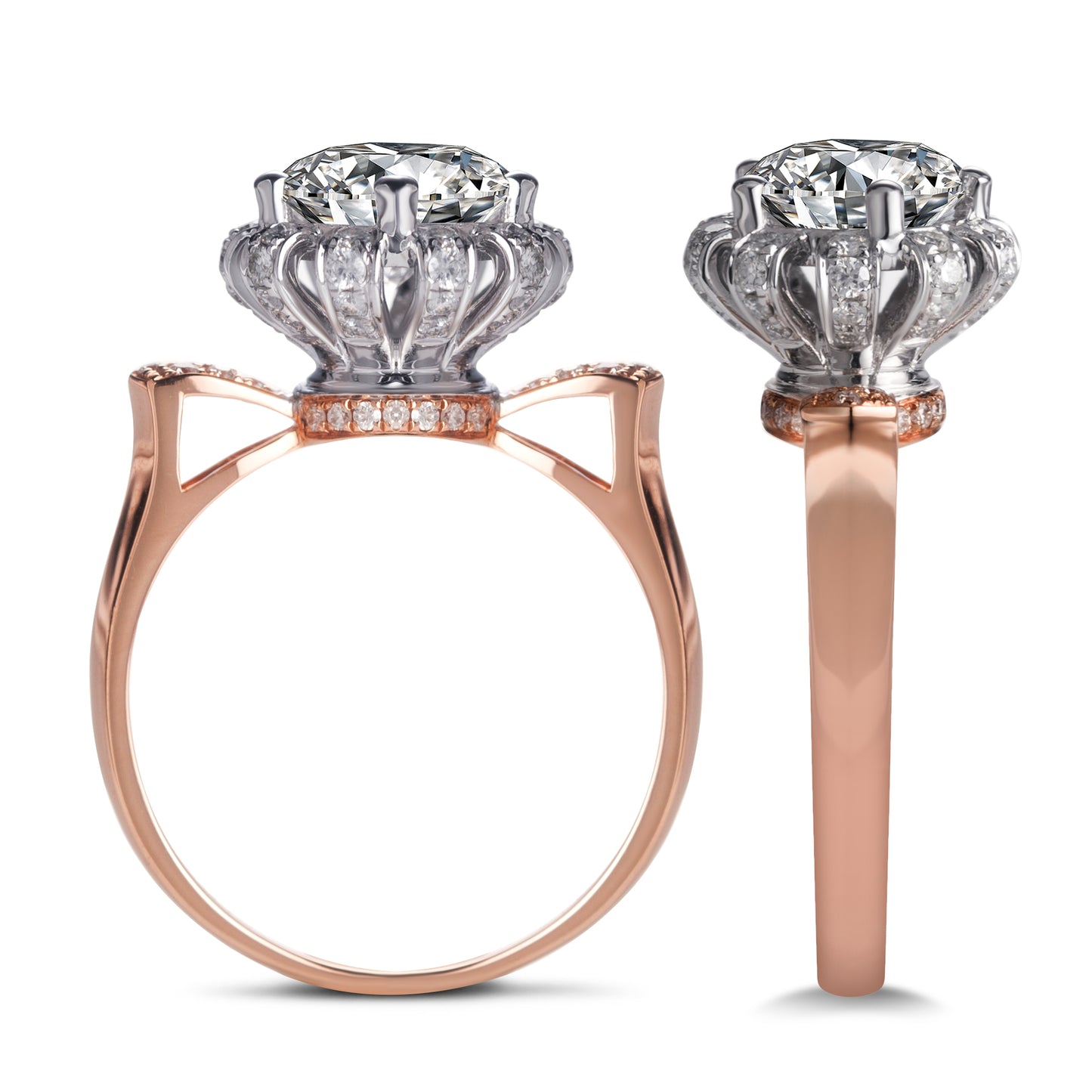 Eco-078 | 1.0ct D VVS1 Round-Cut Lab-Grown Diamond | 18K Rose Gold & White Gold | IGI Certified