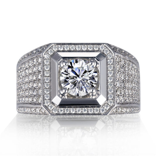 Harley-104: Halo Sovereign – Anillo con pavé de diamantes cultivados en laboratorio en oro blanco de 18 quilates