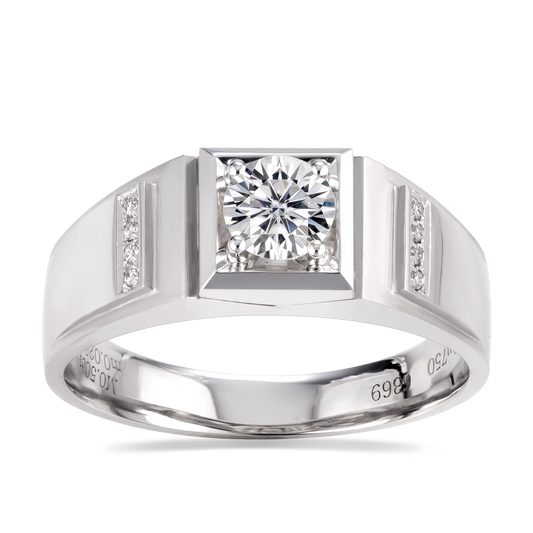 Harley-171: Línea Prisma – Anillo de canal de moissanita cultivada en laboratorio en oro blanco de 18 quilates