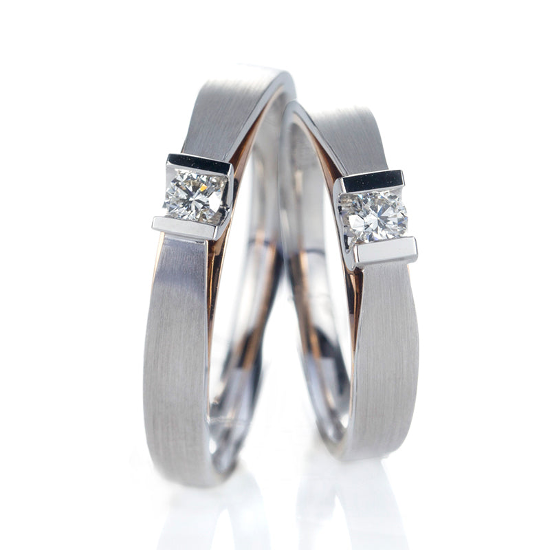 Harley-178: Twin Horizon – Anillos de pareja con diamantes cultivados en laboratorio y engaste cuadrado en oro blanco de 18 quilates