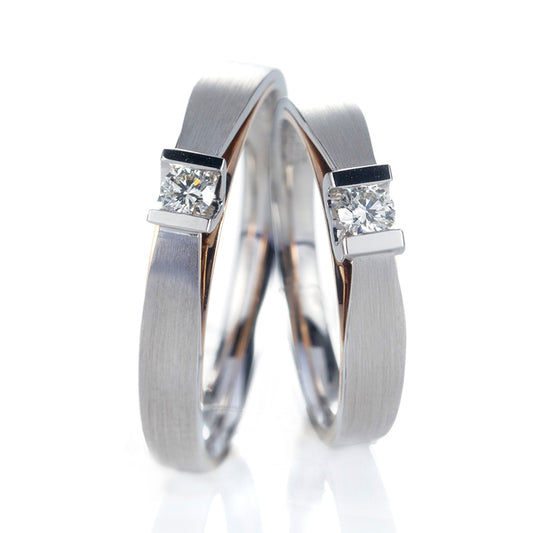 Harley-178: Twin Horizon – Anillos de pareja con diamantes cultivados en laboratorio y engaste cuadrado en oro blanco de 18 quilates