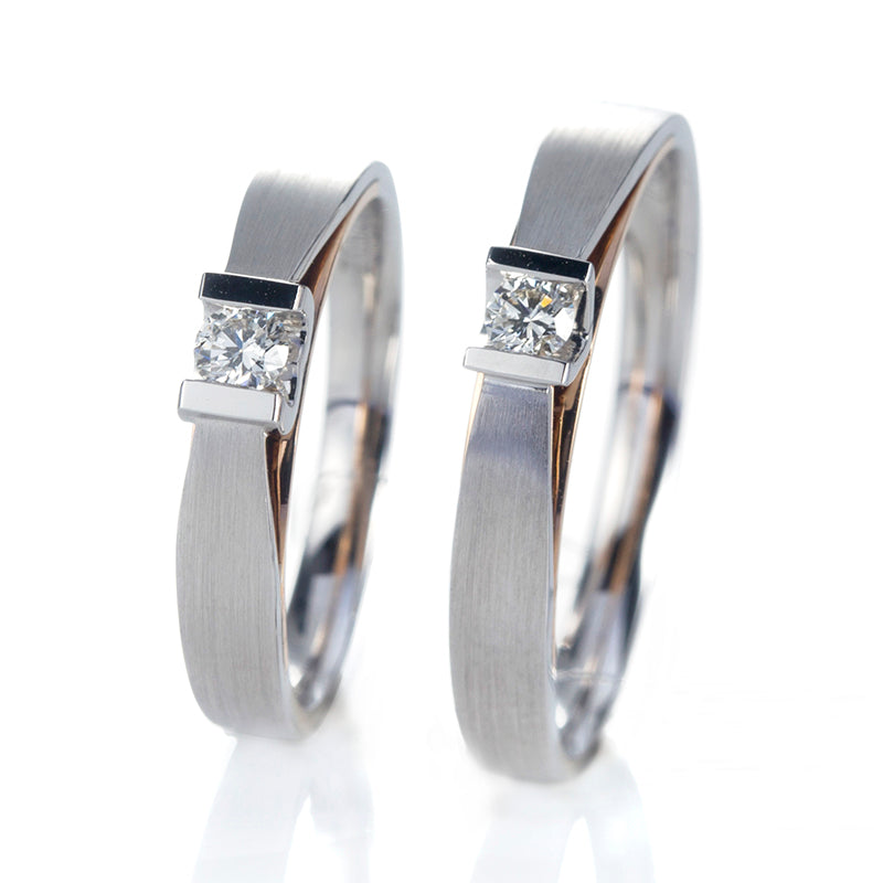 Harley-178: Twin Horizon – Anillos de pareja con diamantes cultivados en laboratorio y engaste cuadrado en oro blanco de 18 quilates