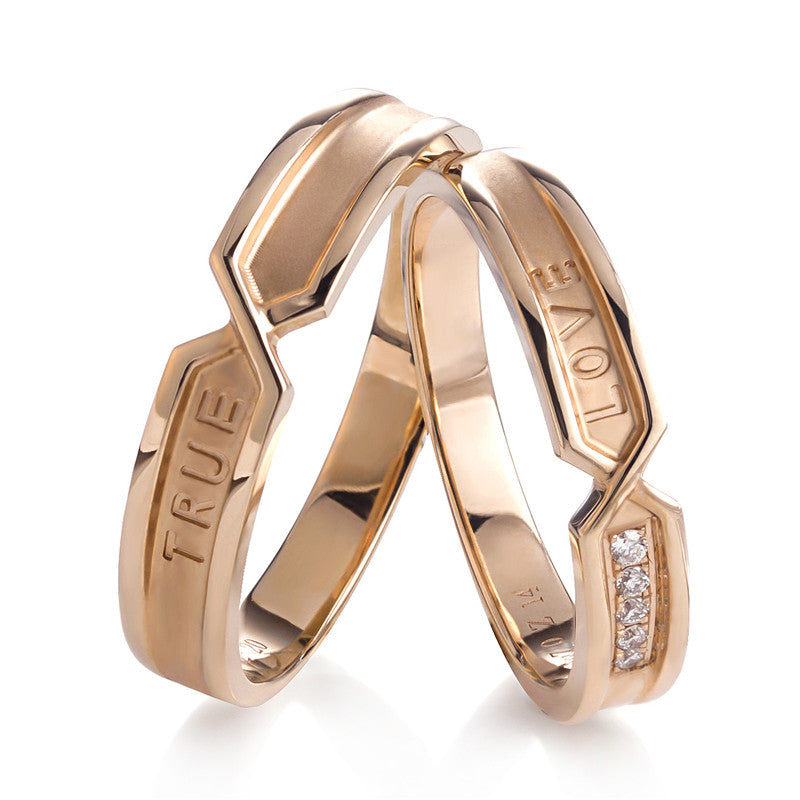 Harley-183: True Love Interlock – Anillos de pareja con diamantes cultivados en laboratorio en oro rosa de 18 quilates
