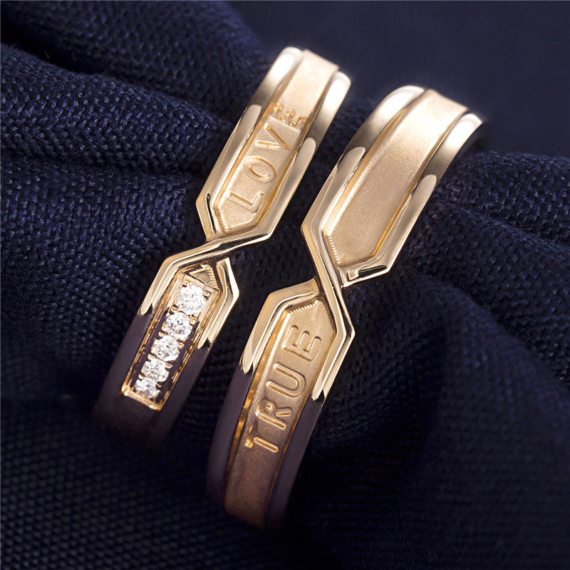 Harley-183: True Love Interlock – Anillos de pareja con diamantes cultivados en laboratorio en oro rosa de 18 quilates
