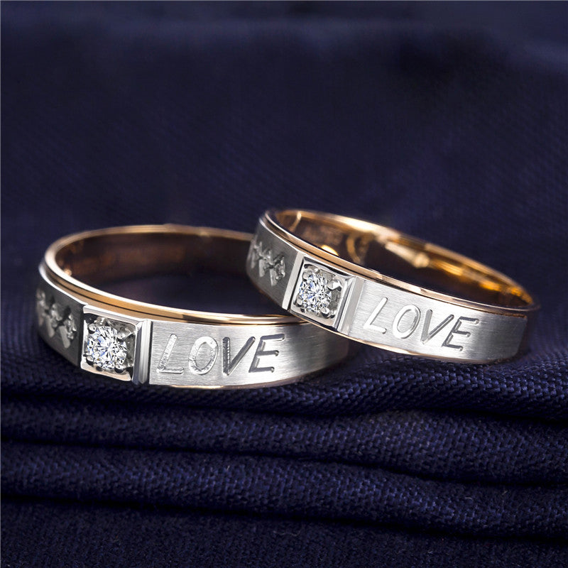 Harley-184: Love Inscription – Bandas de bisel con diamantes cultivados en laboratorio en oro blanco y amarillo de 18 quilates