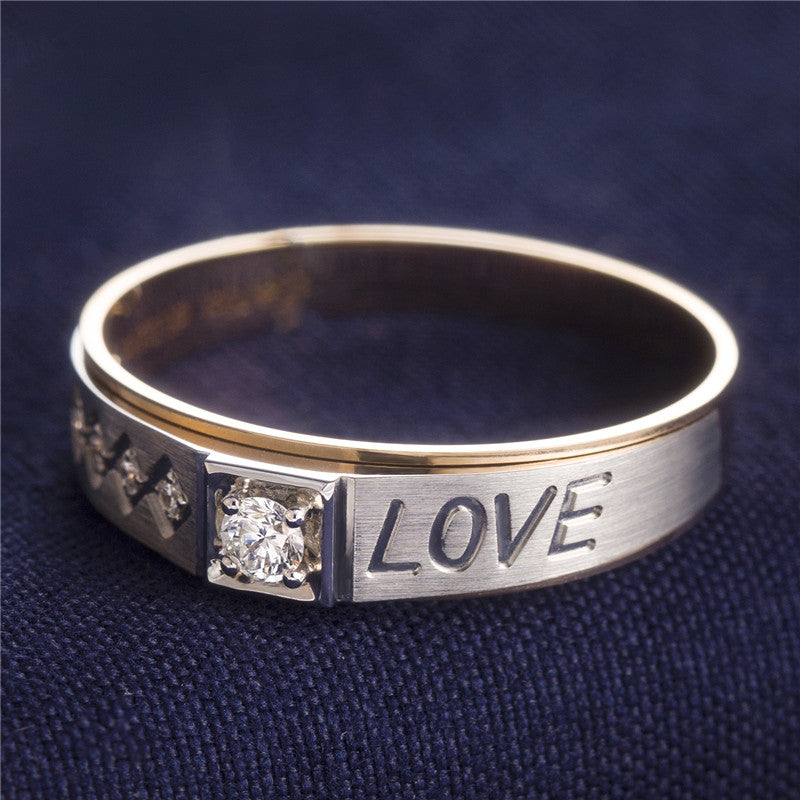 Harley-184: Love Inscription – Bandas de bisel con diamantes cultivados en laboratorio en oro blanco y amarillo de 18 quilates
