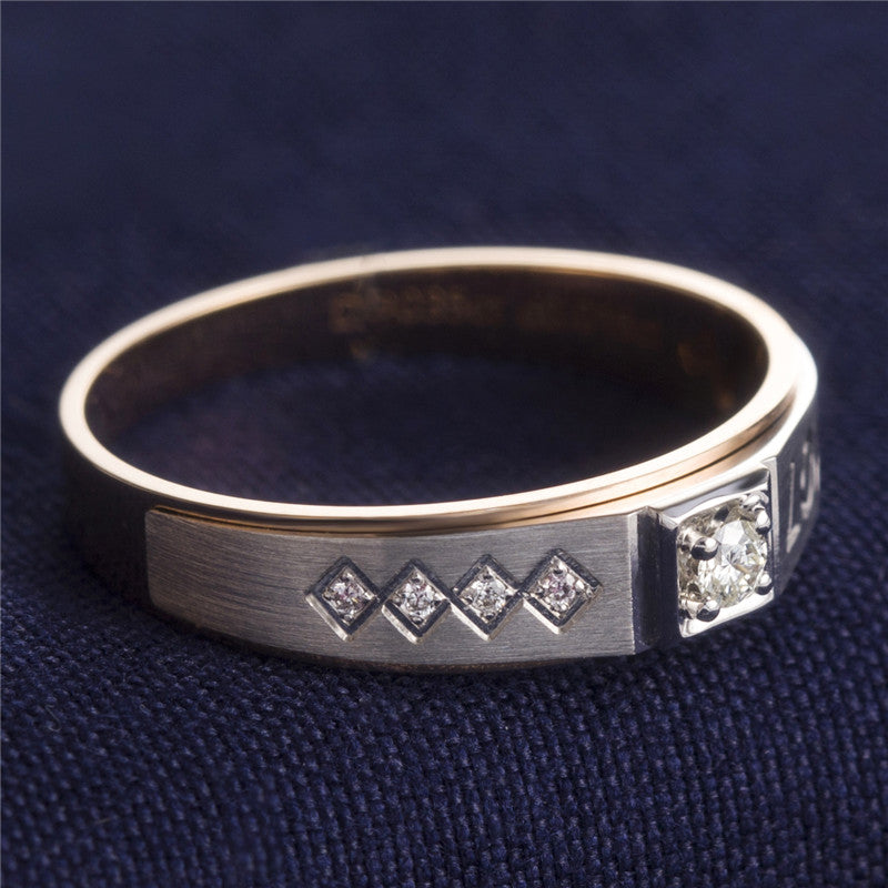 Harley-184: Love Inscription – Bandas de bisel con diamantes cultivados en laboratorio en oro blanco y amarillo de 18 quilates