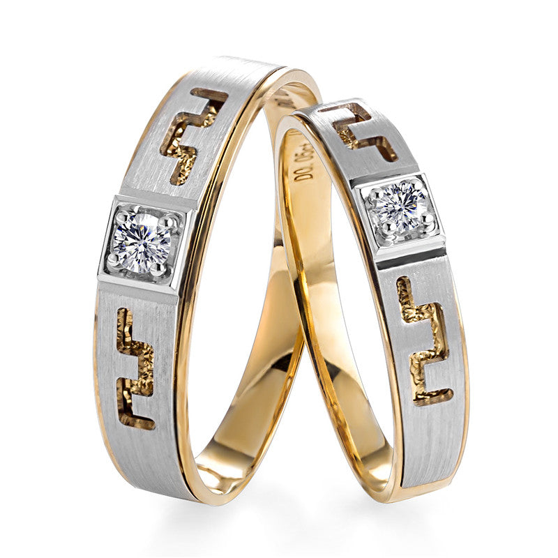 Harley-187: Unión Geométrica – Anillos con incrustaciones de diamantes cultivados en laboratorio en oro blanco y amarillo de 18 quilates