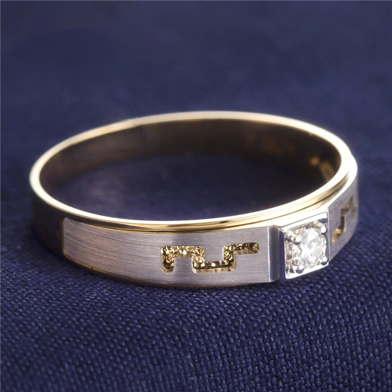 Harley-187: Unión Geométrica – Anillos con incrustaciones de diamantes cultivados en laboratorio en oro blanco y amarillo de 18 quilates