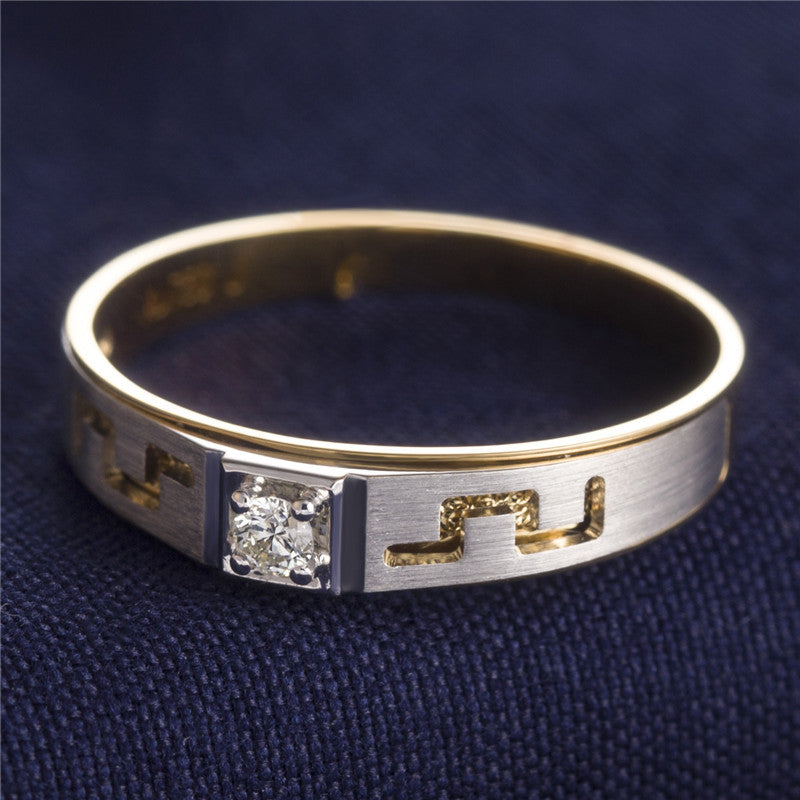 Harley-187: Unión Geométrica – Anillos con incrustaciones de diamantes cultivados en laboratorio en oro blanco y amarillo de 18 quilates