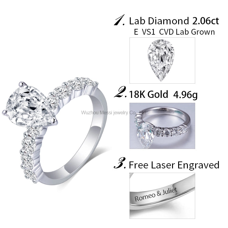 Eco-361 by  Customization | 18K White Gold | Pear-Cut Lab-Grown Diamond 1.5CT D VVS2| IGI Certified