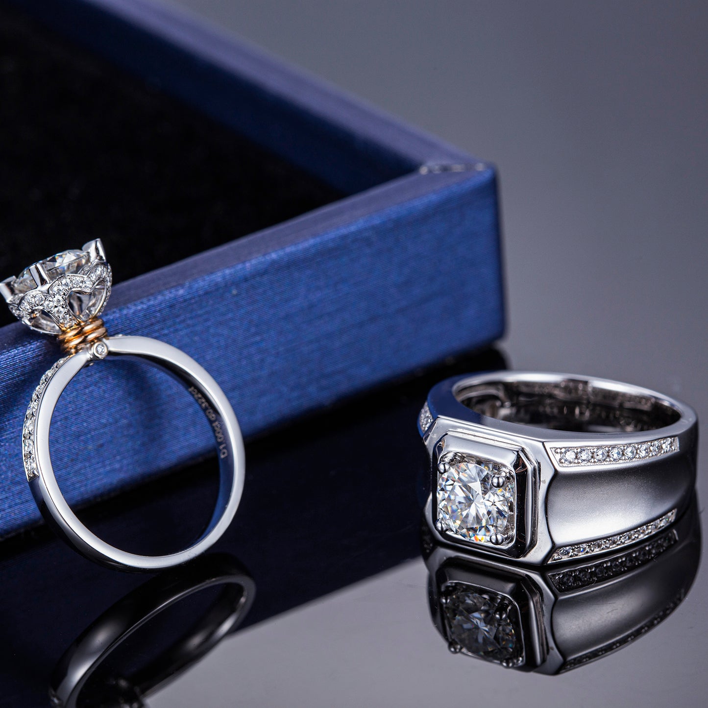 Harley-328: Twin Radiance – Anillos con halo y bisel de diamantes cultivados en laboratorio en oro blanco de 18 quilates