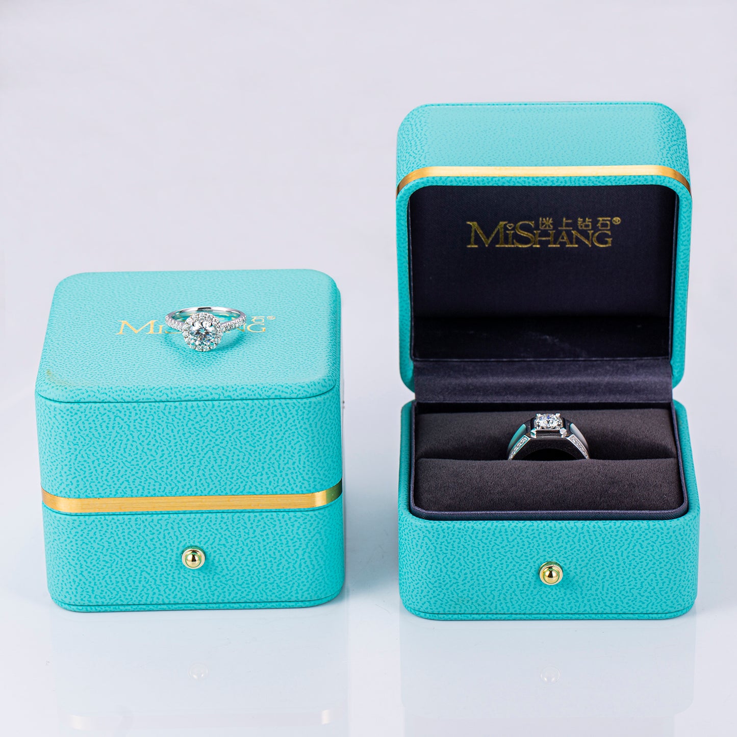 Harley-328: Twin Radiance – Anillos con halo y bisel de diamantes cultivados en laboratorio en oro blanco de 18 quilates