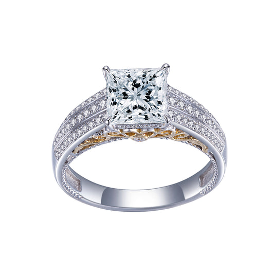 Harley-337: Claridad coronada: Anillo de diamantes princesa cultivados en laboratorio en oro blanco y amarillo de 18 quilates