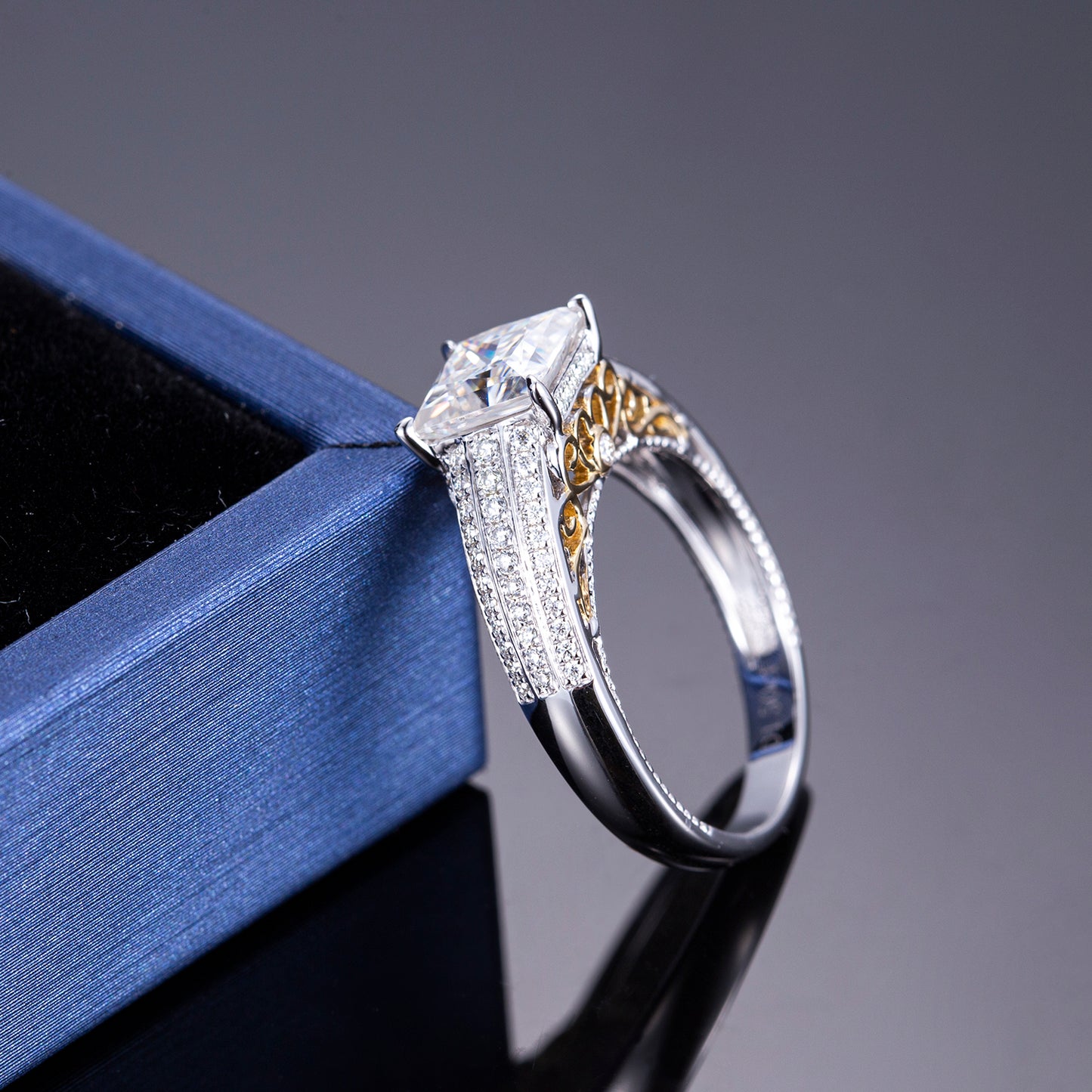 Harley-337: Crowned Clarity – Lab-Grown Princess Diamond Ring in 18K White & Yellow Gold