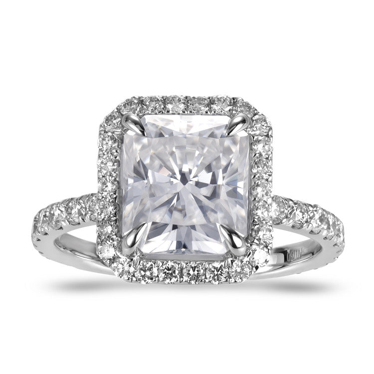 Eco-391: Radiant Reverie – Lab-Grown Radiant Diamond Halo Ring in 18K White Gold
