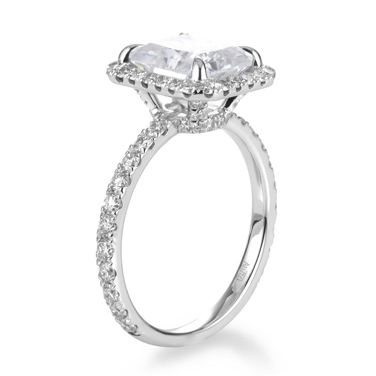 Eco-391: Radiant Reverie – Lab-Grown Radiant Diamond Halo Ring in 18K White Gold