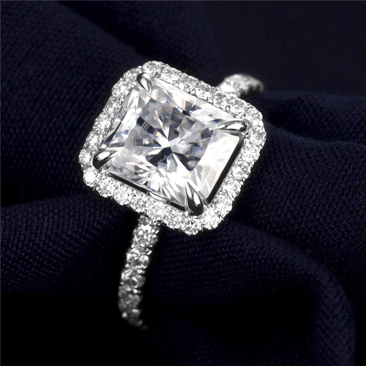 Eco-391: Radiant Reverie – Lab-Grown Radiant Diamond Halo Ring in 18K White Gold