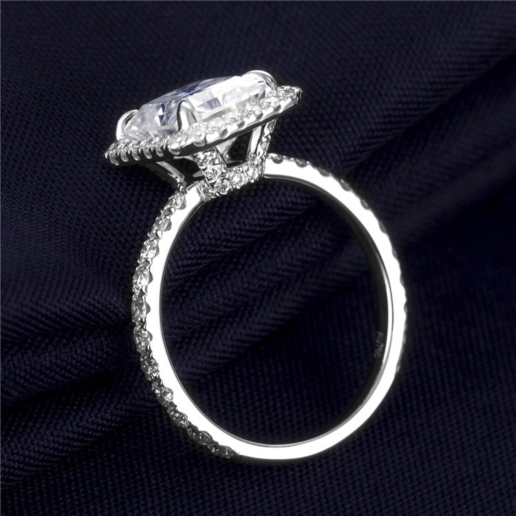 Eco-391: Radiant Reverie – Lab-Grown Radiant Diamond Halo Ring in 18K White Gold