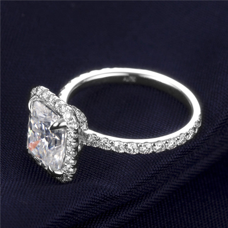 Eco-391: Radiant Reverie – Lab-Grown Radiant Diamond Halo Ring in 18K White Gold