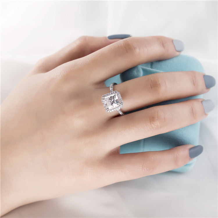 Eco-391: Radiant Reverie – Lab-Grown Radiant Diamond Halo Ring in 18K White Gold