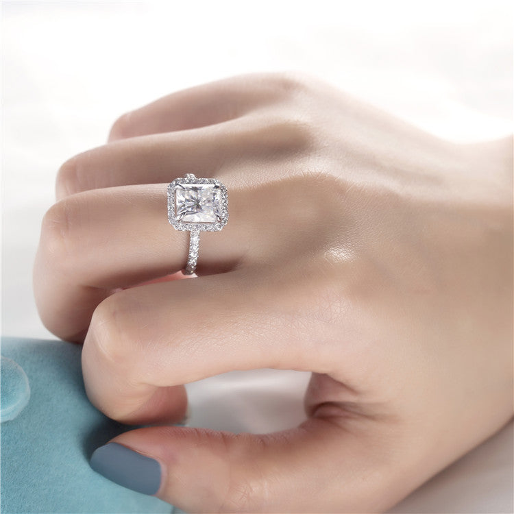 Eco-391: Radiant Reverie – Lab-Grown Radiant Diamond Halo Ring in 18K White Gold