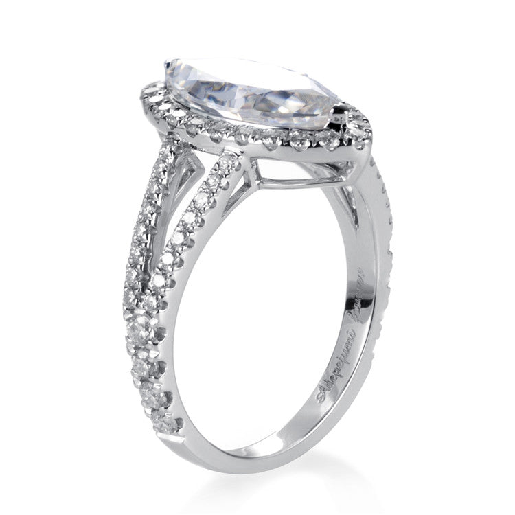 Eco-395: 光の翼 – ラボグロウンマーキスダイヤモンドハローリング（18Kホワイトゴールド） 