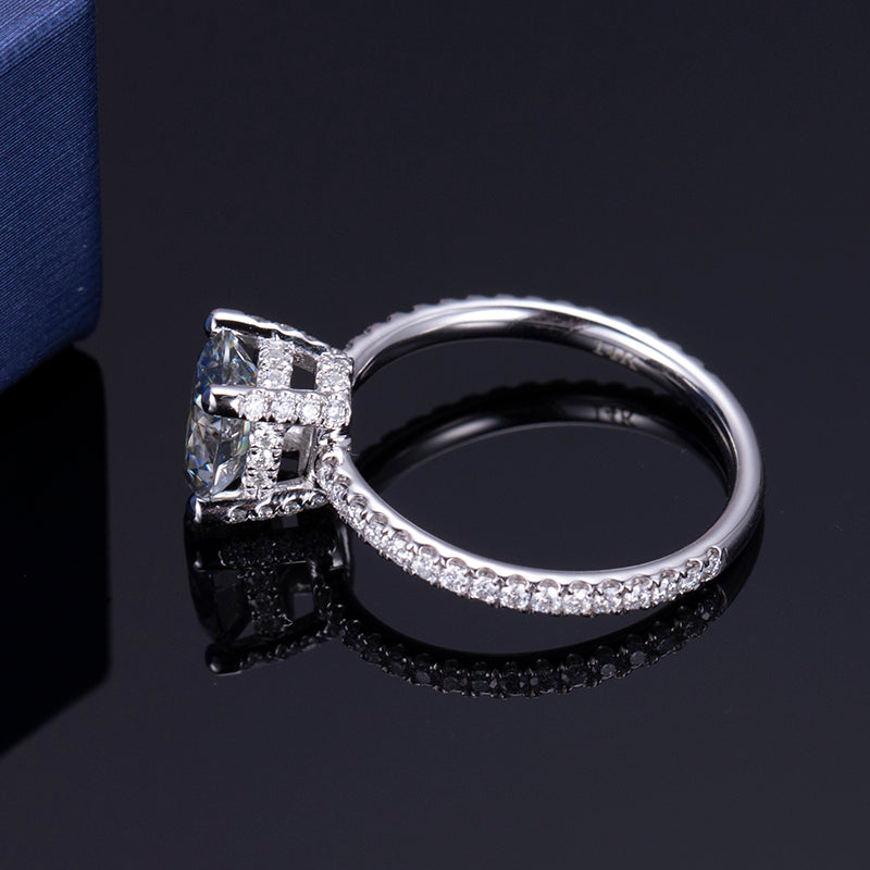 Eco-405: オーバルブリリアンス – ラボグロウンダイヤモンドパヴェエンゲージリング（18Kホワイトゴールド） 