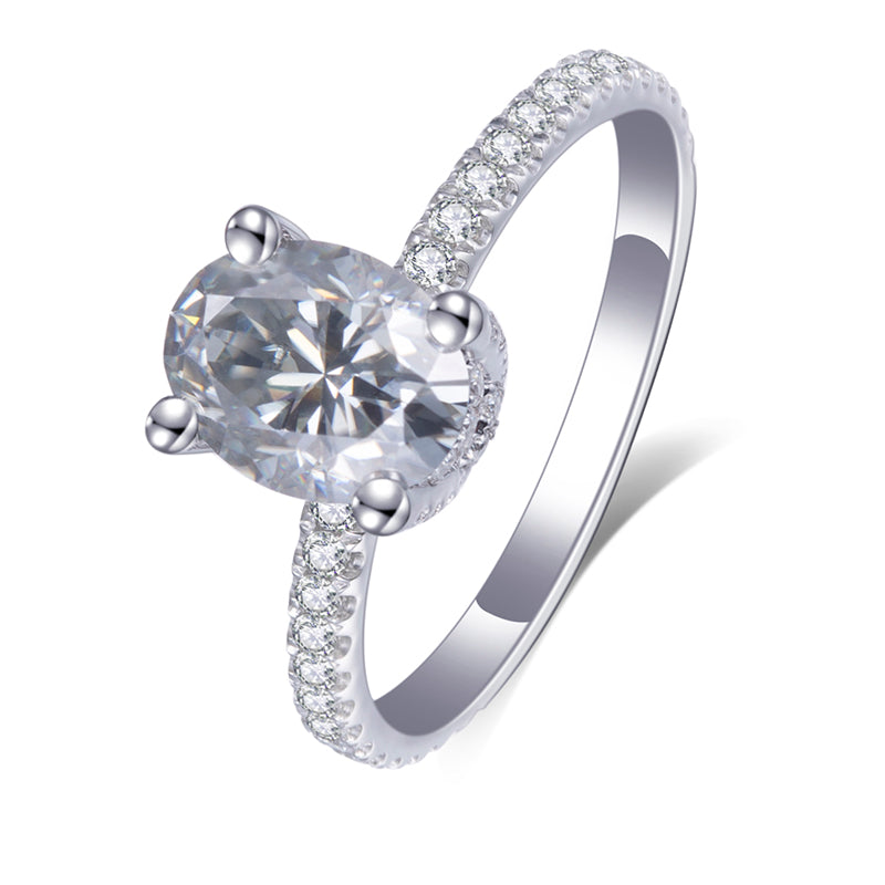 Eco-405: オーバルブリリアンス – ラボグロウンダイヤモンドパヴェエンゲージリング（18Kホワイトゴールド） 