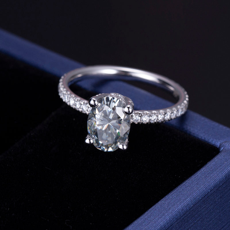 Eco-405: オーバルブリリアンス – ラボグロウンダイヤモンドパヴェエンゲージリング（18Kホワイトゴールド） 