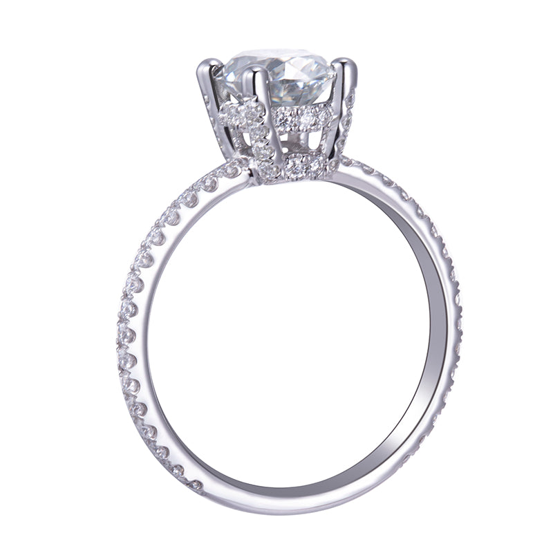 Eco-405: オーバルブリリアンス – ラボグロウンダイヤモンドパヴェエンゲージリング（18Kホワイトゴールド） 