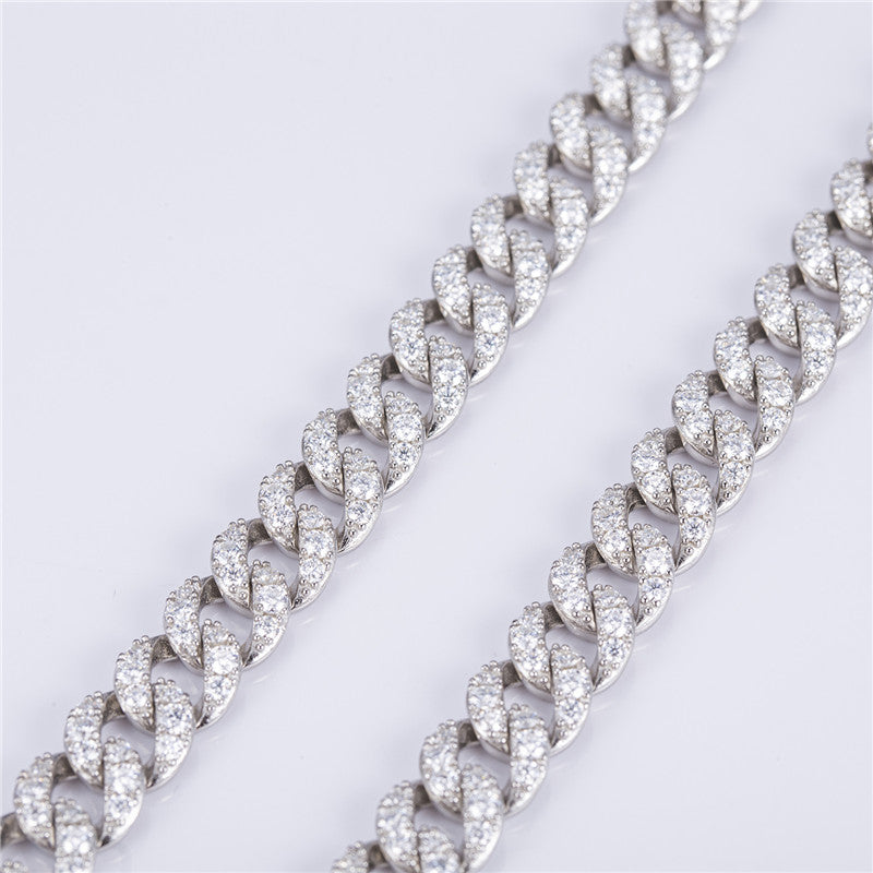 Ecogemma Ecoc-430: Ice-Out Moissanite Cuban Link Chain in Sterling Silver Elegance